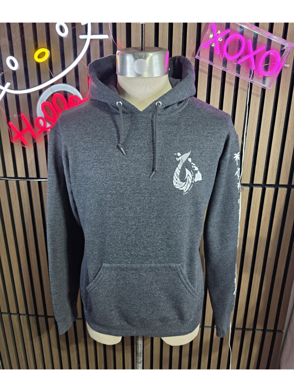 Jerzees NuBlend Hawaii Fish Hook Honu Turtle Graphic Hoodie Men's M Gray
